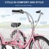Barbella 20/24/26 inch Adult Tricycle 7 Speed 3 Wheel Bike Adult Trikes, Three-Wheeled Bicycles Cruise Trike with Basket for Seniors, Women, Men for Recreation Shopping, Light Pink view 3