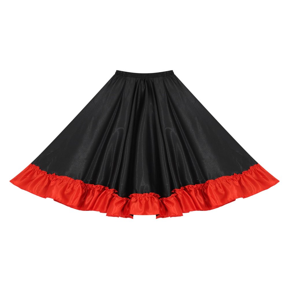 Eandarui Kids Girls Spanish Bull Dance Skirts Flamenco Performance Costume Big Swing Folkloric Mexican Dancewear Black A 9-10 Years