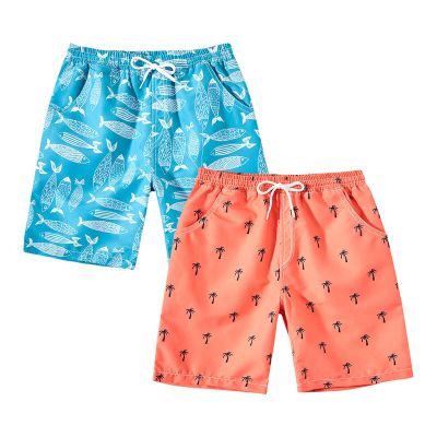 NineFit Basics Toddler Boys Pull on Swim Trunks Cute Print Elastic Waist Swim Shorts Little Boys Bathing Suit (Blue, 9-10 Years)
