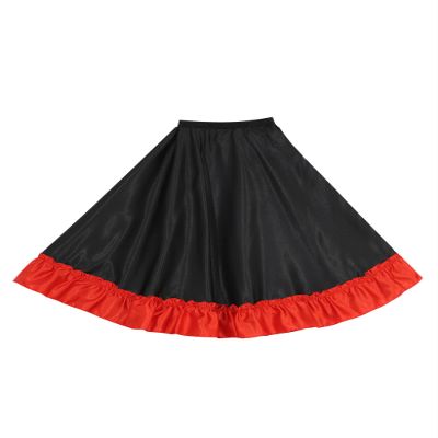 Eandarui Kids Girls Spanish Bull Dance Skirts Flamenco Performance Costume Big Swing Folkloric Mexican Dancewear Black 7-8 Years