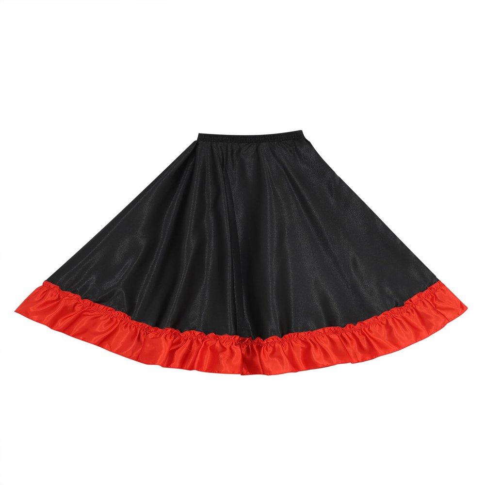 Eandarui Kids Girls Spanish Bull Dance Skirts Flamenco Performance Costume Big Swing Folkloric Mexican Dancewear Black 7-8 Years