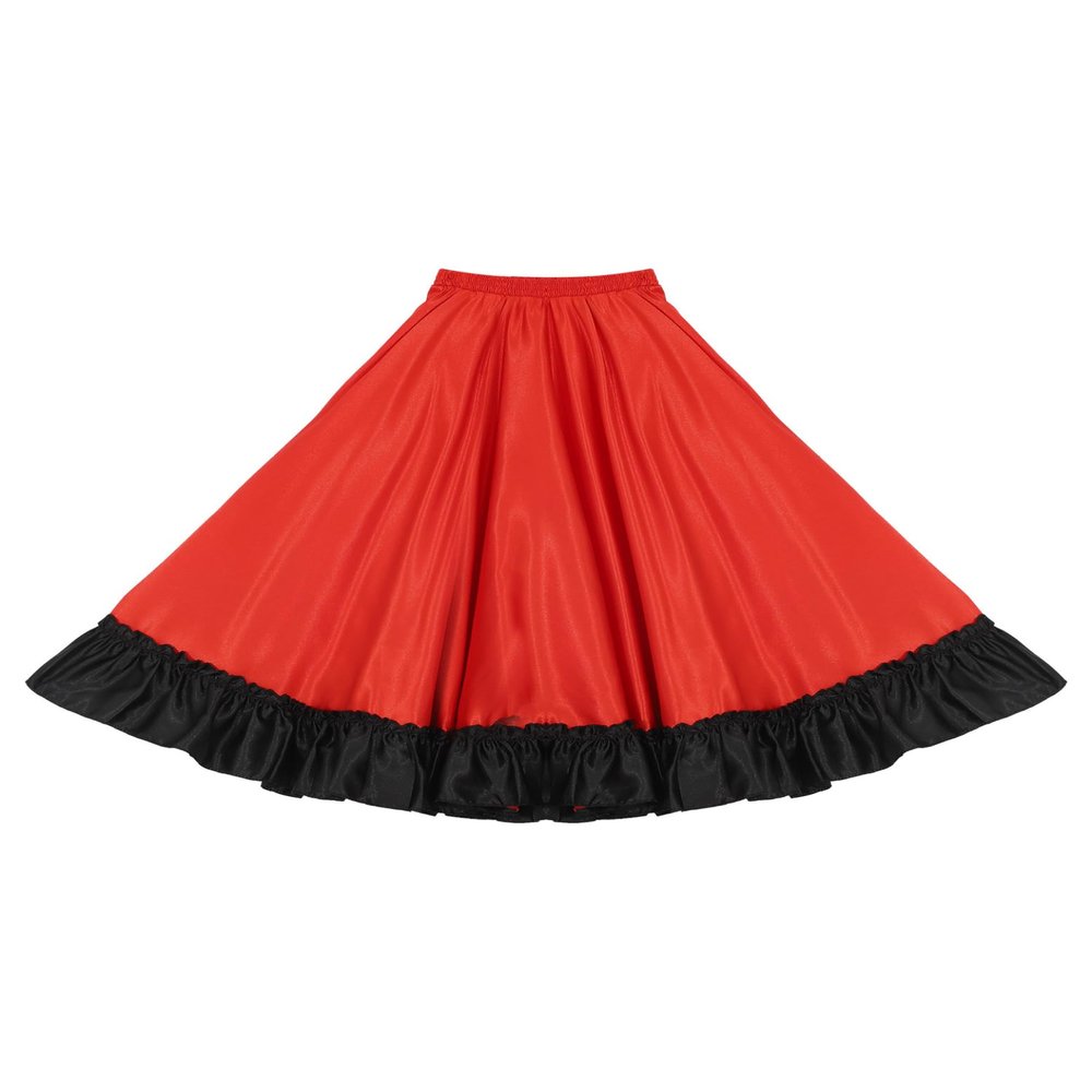 Eandarui Kids Girls Spanish Bull Dance Skirts Flamenco Performance Costume Big Swing Folkloric Mexican Dancewear Red A 3-4 Years