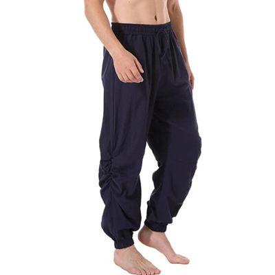JEsilunmaMY Men's Solid Color Casual Harem Pants Elastic Waist Drawstring Cotton Linen Trousers Loose Casual Beach Yoga Pants (Dark Blue,3X-Large)