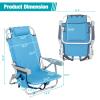 32 inch Short Beach Chair with Lay Flat Option Reclining Backpack Camping Sports Event Chair for Sunbathing, Fishing with Cup Pouches 220lbs Capacity Lightweight Aluminum Frame Oxford Fabric Blue view 2