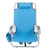 32 inch Short Beach Chair with Lay Flat Option Reclining Backpack Camping Sports Event Chair for Sunbathing, Fishing with Cup Pouches 220lbs Capacity Lightweight Aluminum Frame Oxford Fabric Blue view 4