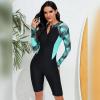 Boyshort Swimsuits for Women: Modest Swimwear for Ladies Summer Swimming Costume One Piece Rash Guard Long Sleeve Full Coverage Bathing Suit Tropical Vacation Beachwear Green-Tropical 2XL view 3