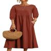 Akivide Women Cotton Linen Flowy Maxi Dress Summer Casual Crewneck Half Sleeve Beach Vacation Long Tunic Tshirt Dress Plus Size with Pocket view 1