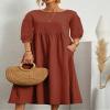 Akivide Women Cotton Linen Flowy Maxi Dress Summer Casual Crewneck Half Sleeve Beach Vacation Long Tunic Tshirt Dress Plus Size with Pocket view 2
