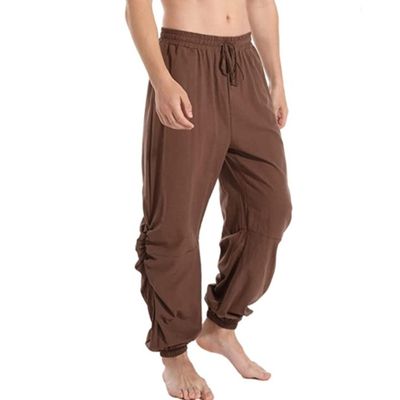 JEsilunmaMY Men's Solid Color Casual Harem Pants Elastic Waist Drawstring Cotton Linen Trousers Loose Casual Beach Yoga Pants (Dark Brown,4X-Large)