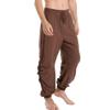 JEsilunmaMY Men's Solid Color Casual Harem Pants Elastic Waist Drawstring Cotton Linen Trousers Loose Casual Beach Yoga Pants (Dark Brown,4X-Large) view 1