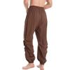 JEsilunmaMY Men's Solid Color Casual Harem Pants Elastic Waist Drawstring Cotton Linen Trousers Loose Casual Beach Yoga Pants (Dark Brown,4X-Large) view 2