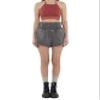noflik Women's 100% Cotton Mineral Wash High Rise Wide Elastic Waistband Smocked Relaxed Fit Shorts with Pockets(Dk.Grey, Large) view 1