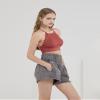 noflik Women's 100% Cotton Mineral Wash High Rise Wide Elastic Waistband Smocked Relaxed Fit Shorts with Pockets(Dk.Grey, Large) view 3