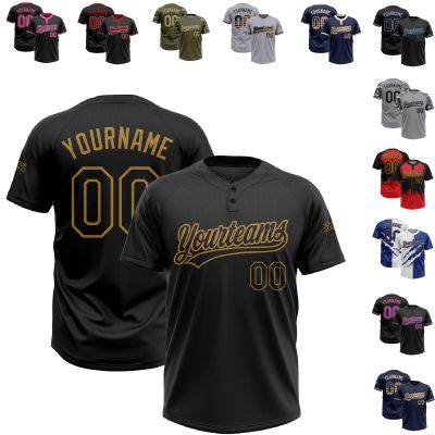 Customize Black Old Gold Baseball Jerseys Solid Color Softball Jerseys Personalized Lightweight 2-Button Baseball Tee Shirts Short Sleeve Team Uniform Stitched Name Number Logo Unisex Youth Kids