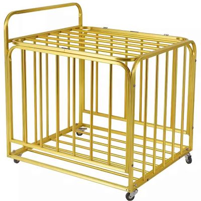 Commercial Rolling Ball Storage Cage, School Gymnasium Soccer Field Basketball Cart Ball Rack with Curved Handle, Indoor Sport Balls Organizer Basket, Gold Square Aluminum ( Color : Gold , Size : Medi