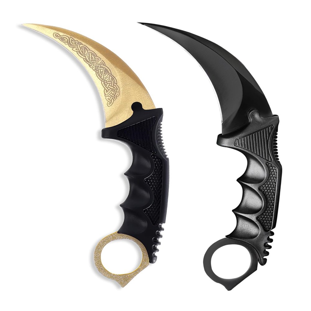 Milaloko 2 Pieces Karambit Knife Fixed Blade Tactical Camping Tool,Outdoor Hunting Knife with Sheath and Cord, Suitable for Hiking, Adventure, Survival and Collection (Golden Black)