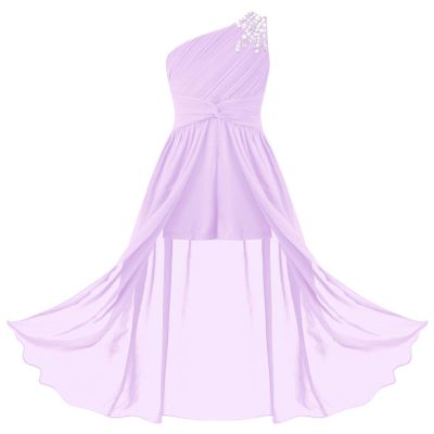 FEESHOW Youth Big Girls Halter Chiffon Pleated Maxi Romper Dress Wedding Party Evening Dance Prom Long Gowns Lavender_c 14 Years