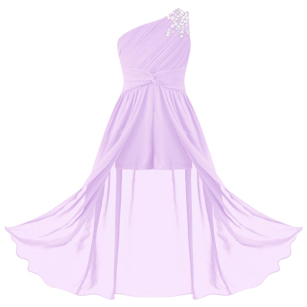 FEESHOW Youth Big Girls Halter Chiffon Pleated Maxi Romper Dress Wedding Party Evening Dance Prom Long Gowns Lavender_c 14 Years