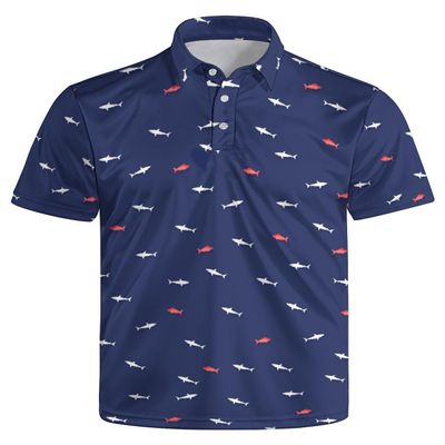 GDEVIG Mens Funny Polo Shirts, Shark Fish Golf Shirts Short Sleeve, Moisture Wicking Quick-Dry Business Casual Shirt for Men