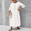 Akivide Women Cotton Linen Flowy Maxi Dress Summer Casual Crewneck Half Sleeve Beach Vacation Long Tunic Tshirt Dress Plus Size with Pocket view 2