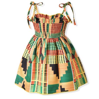 Aalizzwell 18-24 Months Baby Girls Spaghetti Tie Strap Smocking Dress African Sleeveless Summer Clothes Smocked Dresses