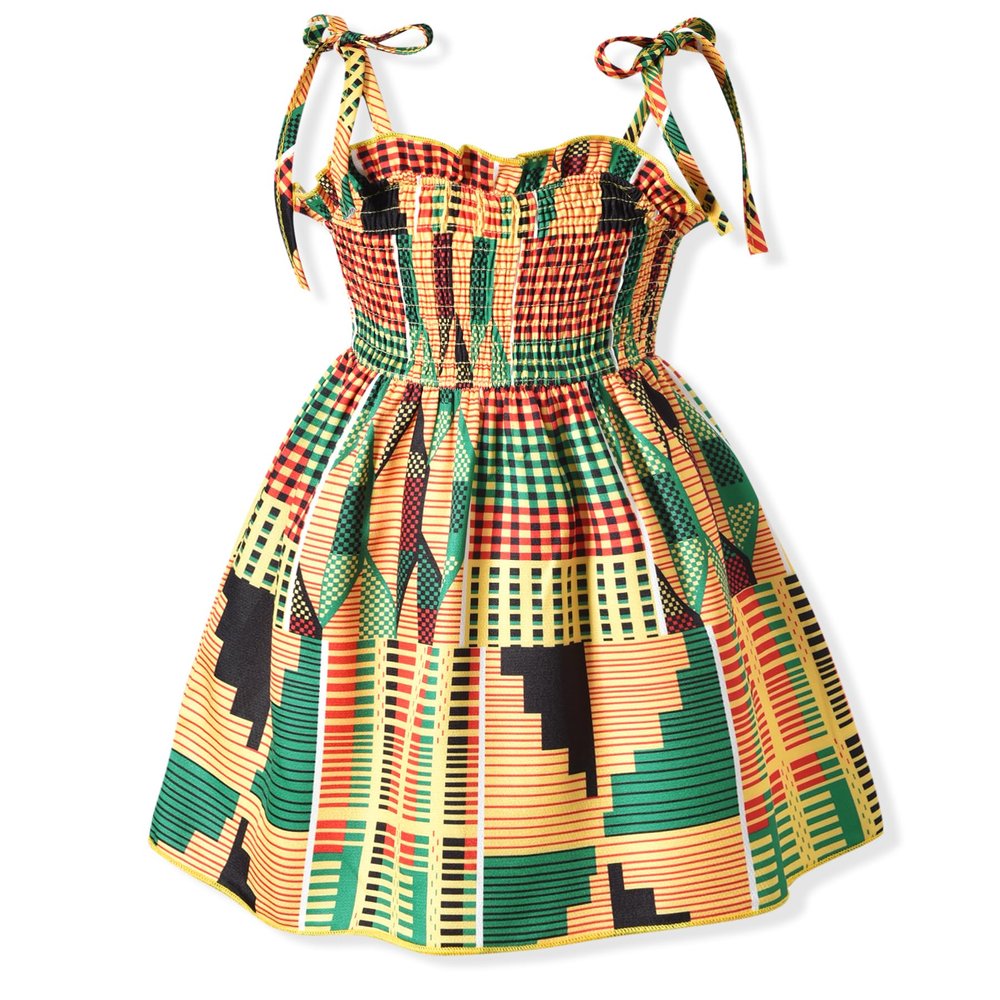 Aalizzwell 18-24 Months Baby Girls Spaghetti Tie Strap Smocking Dress African Sleeveless Summer Clothes Smocked Dresses