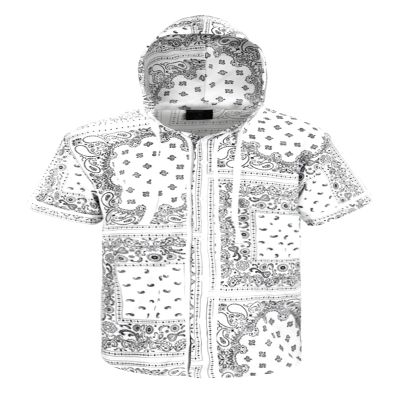 AIRNINE Men's Bandana Print Baseball Jersey Button Down Shirts (S to 5XL) (Bandana White_J64, 5X-Large)