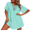 Supnier Short Sleeve Cover Ups for Swimwear Women Soft Bikini Swimsuit Coverup Short Summer Beach Cover Up Dress 3XL Vacation Clothes Turquoise view 1