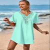 Supnier Short Sleeve Cover Ups for Swimwear Women Soft Bikini Swimsuit Coverup Short Summer Beach Cover Up Dress 3XL Vacation Clothes Turquoise view 3