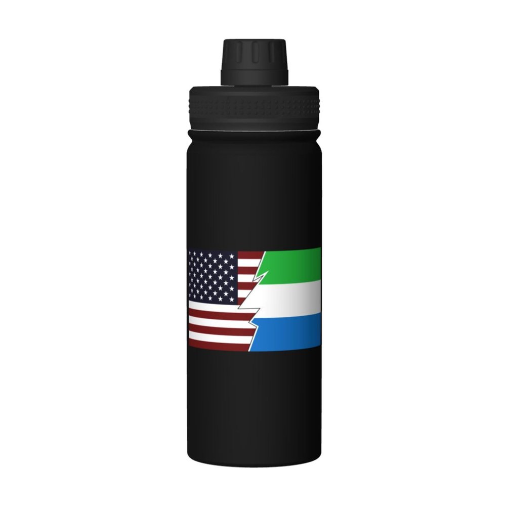 SIYTUAU Torn Style American And Sierra Leone Flags Water Bottle 18 Oz Stainless Steel Water Bottles Leak Proof Outdoor Sports Insulated Water Bottle Funny Bottle Water
