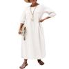 Akivide Women Cotton Linen Flowy Maxi Dress Summer Casual Crewneck Half Sleeve Beach Vacation Long Tunic Tshirt Dress Plus Size with Pocket view 1