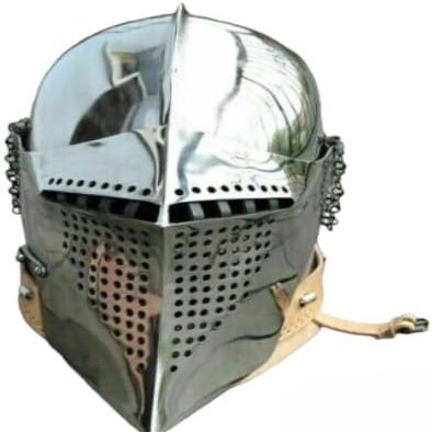 Antique avenue Steel Medieval Barbuuta Basccinet Type Fighting Helmet., Silver