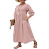Akivide Women Cotton Linen Flowy Maxi Dress Summer Casual Crewneck Half Sleeve Beach Vacation Long Tunic Tshirt Dress Plus Size with Pocket view 1
