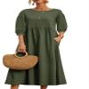 Akivide Women Cotton Linen Flowy Maxi Dress Summer Casual Crewneck Half Sleeve Beach Vacation Long Tunic Tshirt Dress Plus Size with Pocket view 1