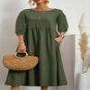 Akivide Women Cotton Linen Flowy Maxi Dress Summer Casual Crewneck Half Sleeve Beach Vacation Long Tunic Tshirt Dress Plus Size with Pocket view 2