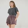 noflik Women's 100% Cotton Mineral Wash High Rise Wide Elastic Waistband Smocked Relaxed Fit Shorts with Pockets(Chocolate, Small) view 2