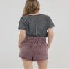 noflik Women's 100% Cotton Mineral Wash High Rise Wide Elastic Waistband Smocked Relaxed Fit Shorts with Pockets(Chocolate, Small) view 3