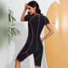 Women's One Piece Swimsuit: Ladies Short Sleeve Sun Protection Swim Shirt with Boyshort Bottom Rash Guard Bathing Suit UPF 50+ Sun Protection Beach Surfing Wetsuit Black & Pink Wire XL view 3