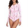Zando Plus Size Long Sleeve Swimsuits for Women - UPF 50+ One Piece Rashguard for Women with Built-in Padded Bra, Full Coverage Bathing Suit for Summer Beach Vocation Wear Pink Leaf Size 12-14 view 2