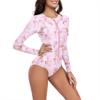 Zando Plus Size Long Sleeve Swimsuits for Women - UPF 50+ One Piece Rashguard for Women with Built-in Padded Bra, Full Coverage Bathing Suit for Summer Beach Vocation Wear Pink Leaf Size 12-14 view 3