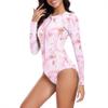 Zando Plus Size Long Sleeve Swimsuits for Women - UPF 50+ One Piece Rashguard for Women with Built-in Padded Bra, Full Coverage Bathing Suit for Summer Beach Vocation Wear Pink Leaf Size 12-14 view 4