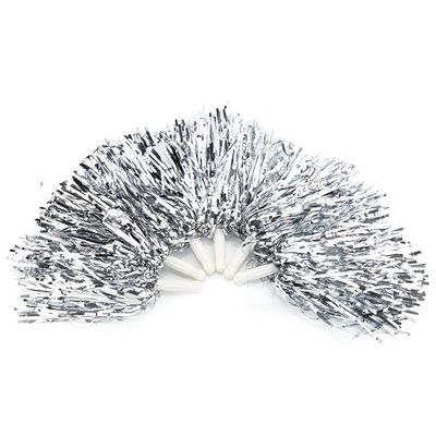 Odorkle Metallic Cheerleading Pom Poms, 6pcs, Baton Handle, Lightweight, Great for Sports Dance (Silver)