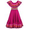 ABEWIP Mexican Dress for Girls Mexican Traditional Folk Ruffle Drape Dress with Belt Carnival Birthday Party Clothes Rose Red 6-7 Y view 4