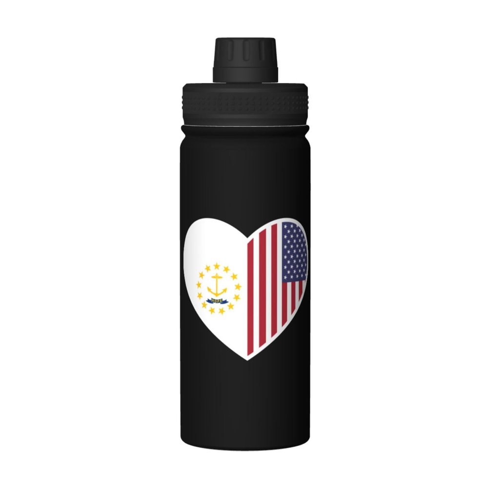 SIYTUAU I Love America And Rhode Island Water Bottle 18 Oz Stainless Steel Water Bottles Leak Proof Outdoor Sports Insulated Water Bottle Funny Bottle Water