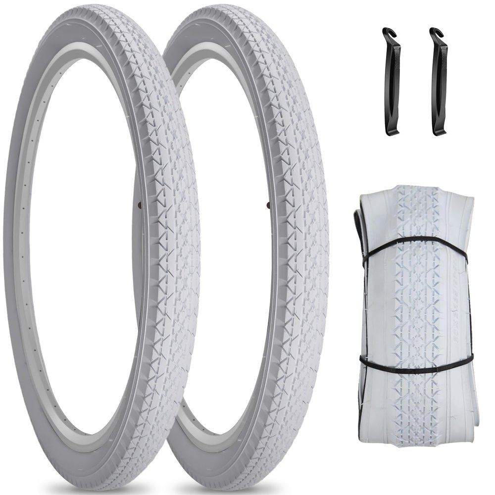 SIMEIQI 26X2.125 Beach Bike Tires and Tubes White Color (2 Tires 2 Levers, 26x2.125)