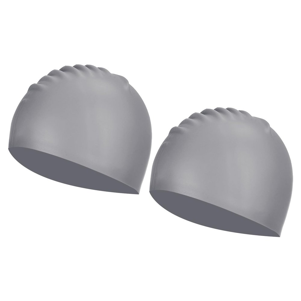 PATIKIL Silicone Swim Cap, 2 Pcs Waterproof Swimming Hat Non-Slip Adult Swimming Caps for Women and Men Swim Training Racing, Grey
