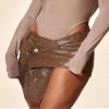 Dawery Women's PU Leather Half Skirt Asymmetrical Button Brown Low-Waisted Hip Wrap Miniskirt Spring M view 4