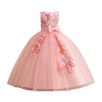 Baby Girls Sleeveless Ruffle Flower Dress Elegant Pageant Party Wedding Lace Gown Dresses Sundress (Pink, 14-15 Years)