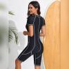 IBTOM CASTLE Surfing Swimsuits for Women: Women's Short Sleeve Rash Guard Shirt Boyshort Bottom Zip Monokini Bikini Casual Swimwear Summer Vacation Modest Muslim Bathing Suit Black & White Wire XL view 2