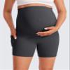 CRZ YOGA Butterluxe Maternity Biker Shorts Pockets 5" - Over The Belly Pregnancy Womens Yoga Workout Athletic Buttery Soft Mysterious Grey XX-Small view 2